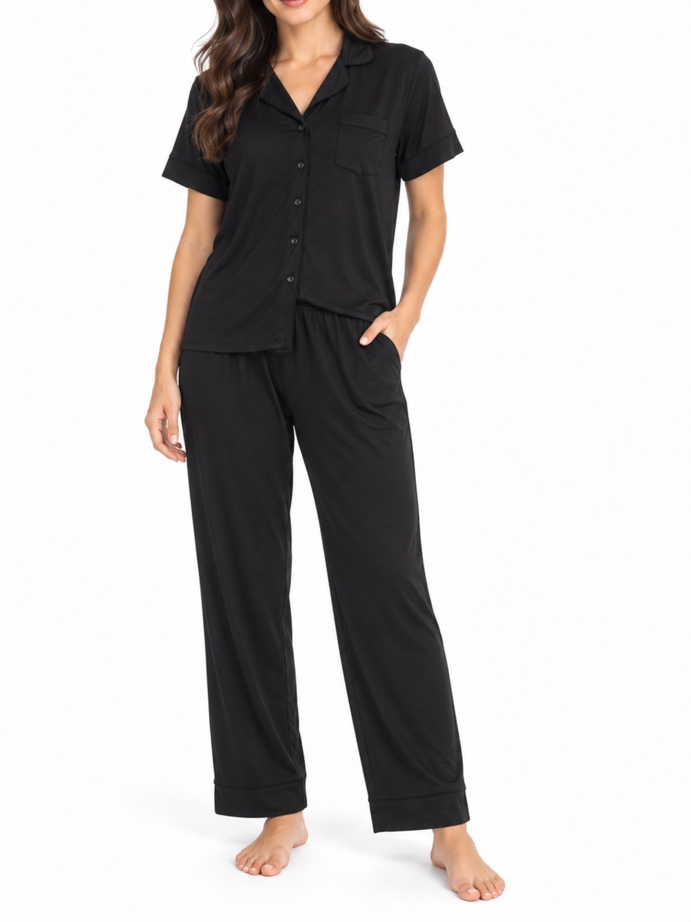 Nicole Miller Black Short-Sleeve Button Pajama Set